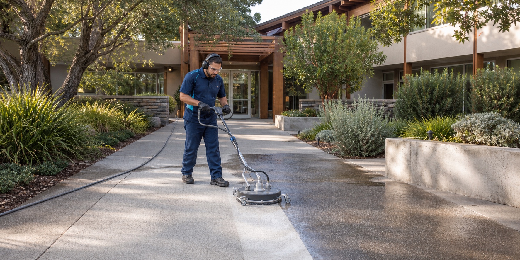 Professional pressure washing a Palo Alto property entrance
